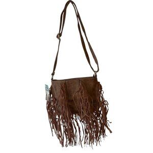 NWT Heritage West by Montana West Brown Leather Fringe Small Crossbody Purse